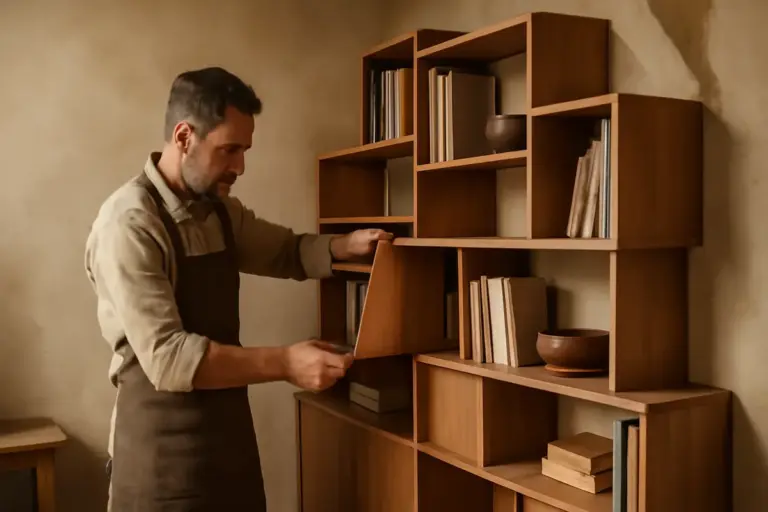 Librerie modulari create da artigiani locali: soluzioni versatili per spazi piccoli e irregolari